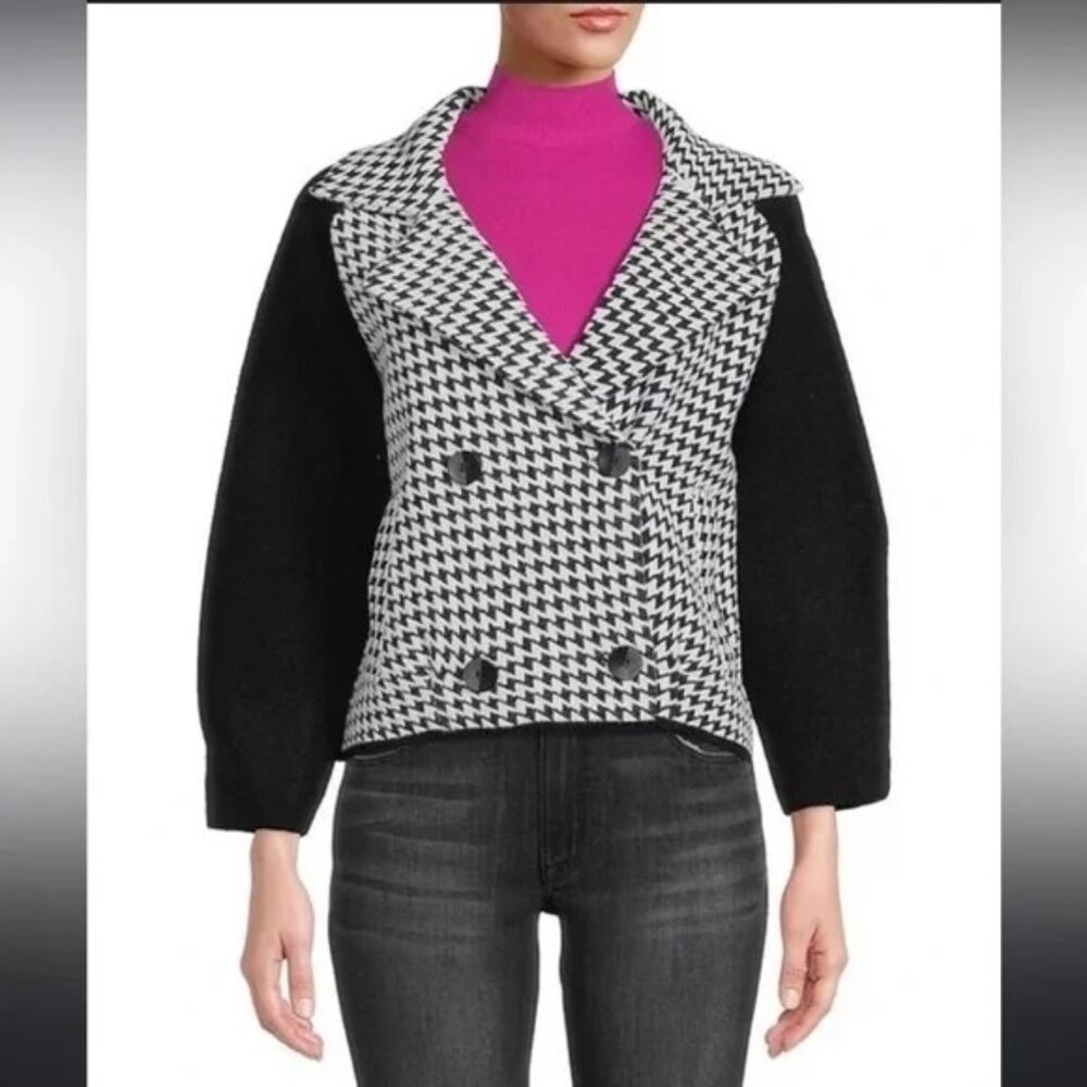M Magaschoni Sweater Houndstooth Jacket 7195 Color Block Short Crop Length NWOT